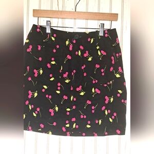 Anthropologie, Maeve Cherry Print Mini Skirt Front & Back Pockets Novelty Small